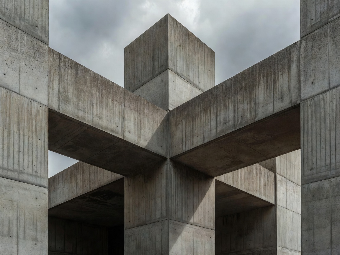 Brutalist concrete architecture intersecting